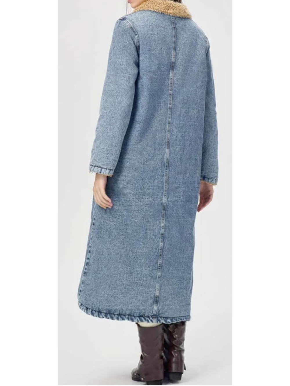 NWT Chouyatou Women’s Sherpa Lined Long Denim Coat Blue Size M